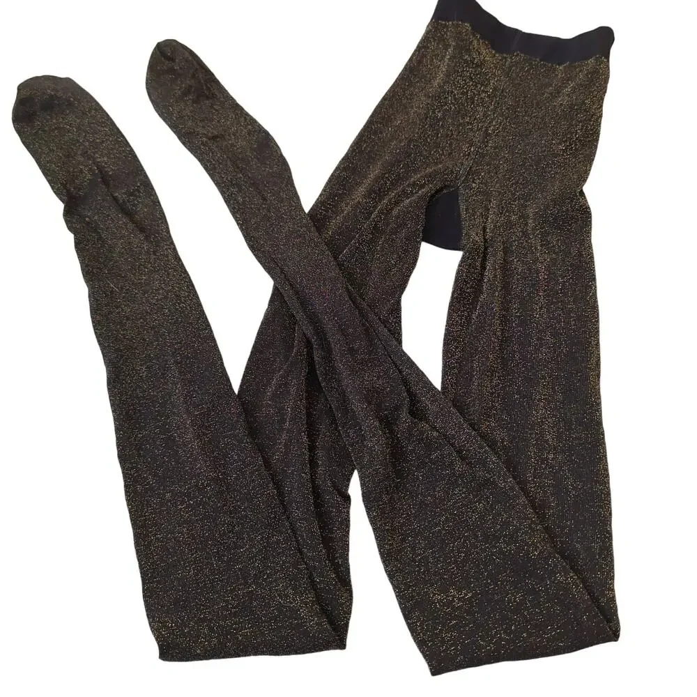 Wolford Black Gold Shimmer‎ Glitter Tights Size XS Stardust Opaque Lurex